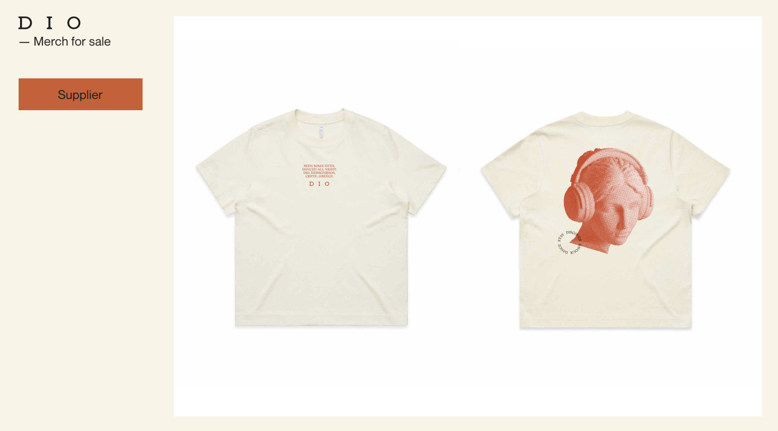 DIO branded t-shirt — front and back