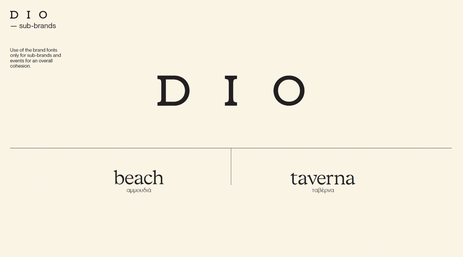 DIO sub-brands — beach and taverna