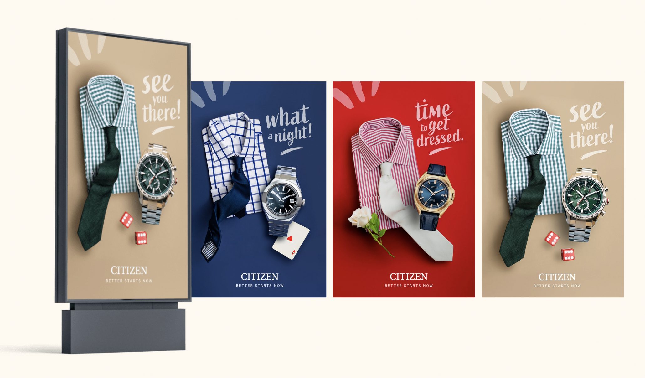 Citizen Watches campaign artwork — See you there, What a night, Time to get dressed
