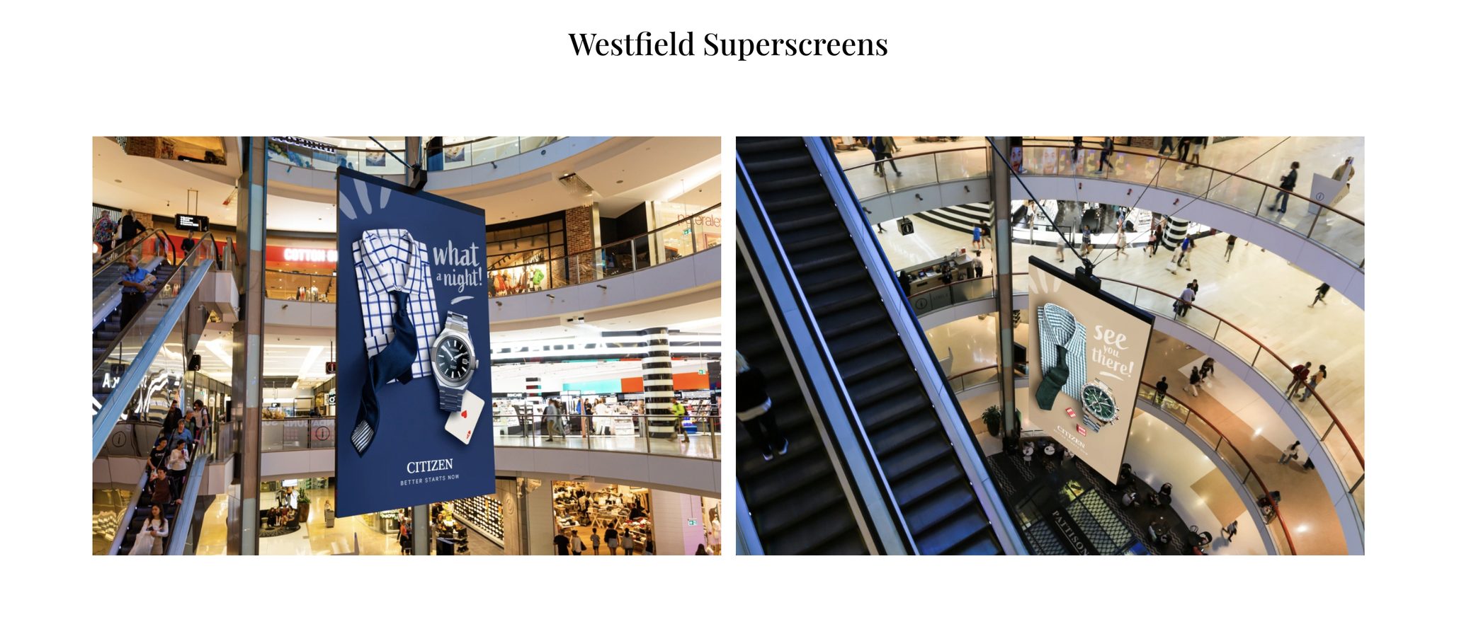 Citizen Watches Westfield superscreens in situ