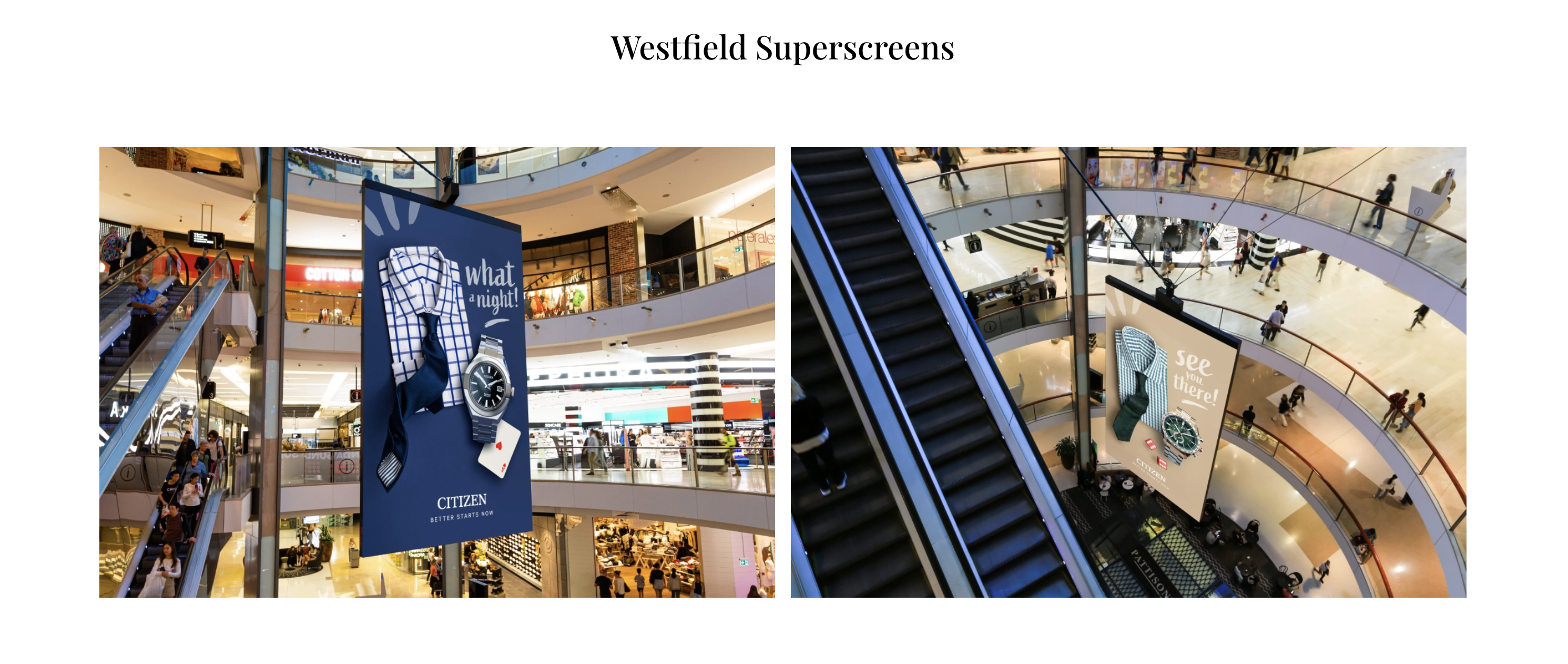 Citizen Watches Westfield superscreens in situ