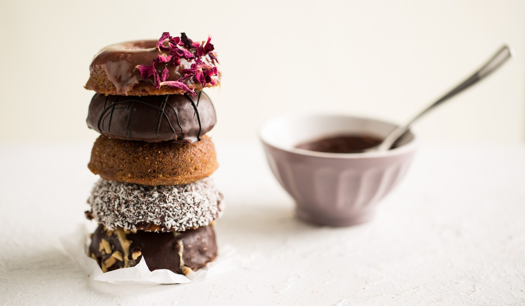 Stacked donuts with tea