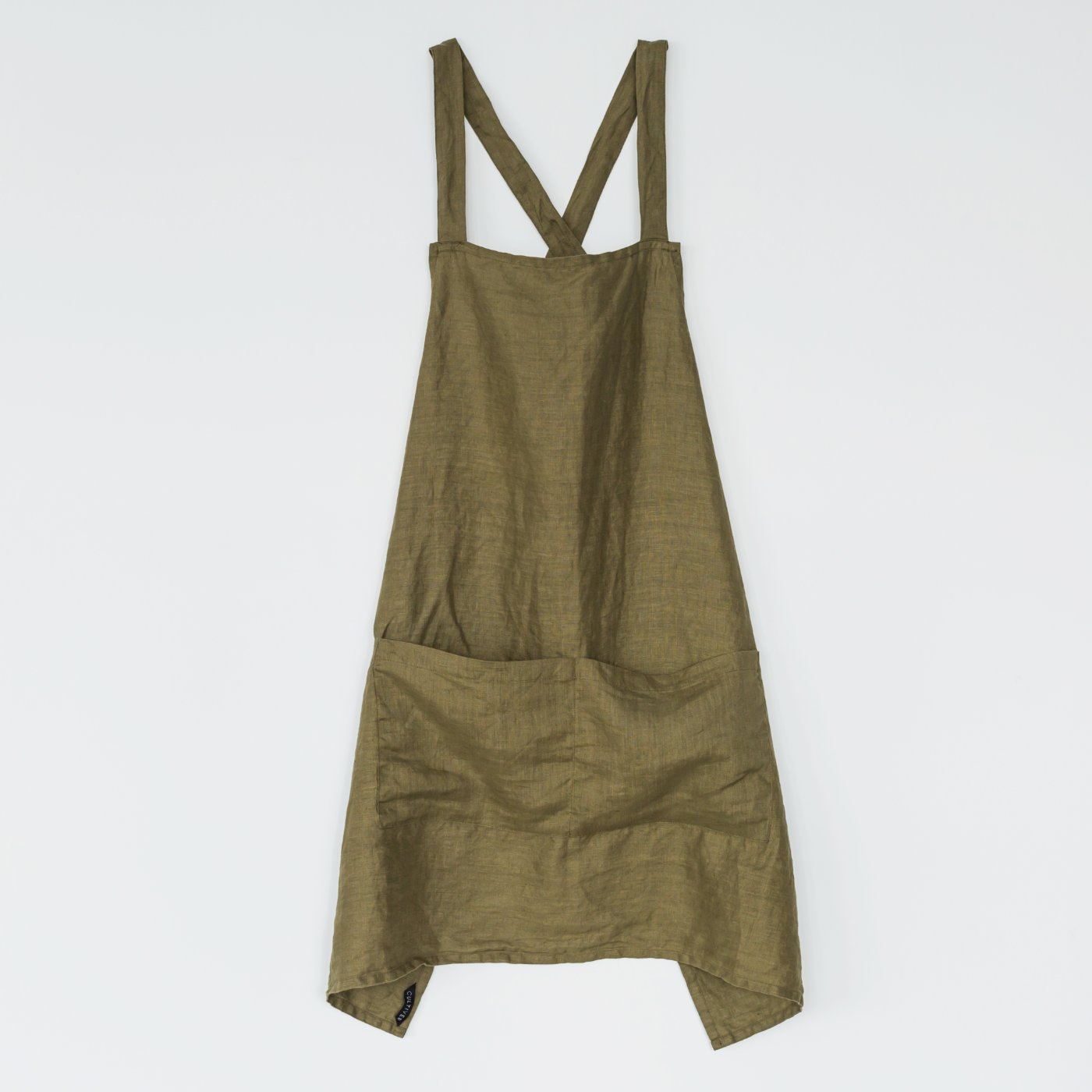Olive linen cross-back apron